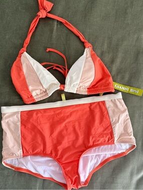 Gianni Bini Retro Coral and Blush Colorblock Bikini